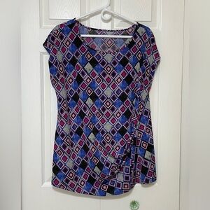 Lane Bryant Blue and Pink Blouse with Elegant Design
